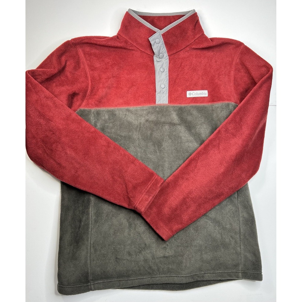 Columbia Pullover Men's Red Gray 1/4‎ Snap Sweater Polyester Sz Large